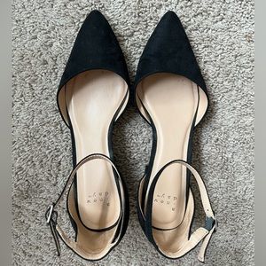 Women’s Black Suede Pointed Toe Ankle Strap Heels